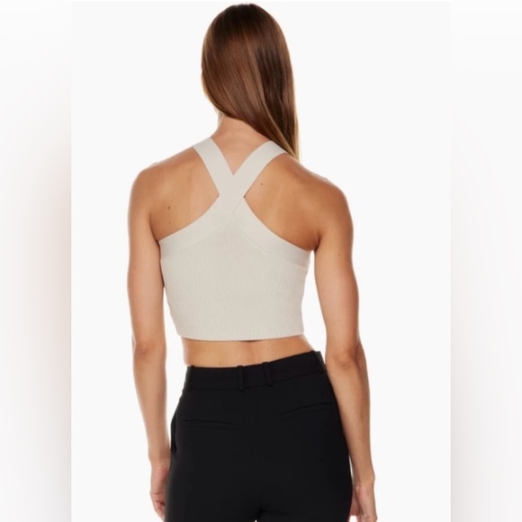 Aritzia Babaton Sculpt Knit Criss Cross Cropped Tank size 2XSmall Matte Pearl - Picture 3 of 8